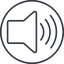 Thin, line, up, circle, speaker, volume, mute, unmute, music, sound, loudspeaker, volume-3-thin icon