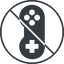 Thin, line, left, solid, circle, horizontal, mirror, prohibited, game, gaming, games, gamepad, pad, joystick, gamepad-solid icon