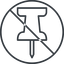 Thin, line, up, circle, prohibited, thumbtack, pin, unpin, thumbtack-thin icon