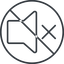 Thin, line, up, circle, prohibited, speaker, volume, mute, unmute, music, sound, loudspeaker, volume-mute-thin, silence, silent icon
