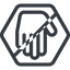 Line, down, normal, solid, hexagon, horizontal, mirror, prohibited, hand, stop, fingers icon