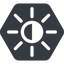 Down, normal, solid, hexagon, star, light, brightness, luminosity, intensity, brilliance, lighter, darker, dark, mode, Illumination, sun, shine, flash, ray, brightness-half icon