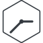 Thin, line, left, hexagon, horizontal, mirror, clock, time, meeting, hour, minute, hours, minutes icon