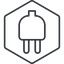 Thin, line, right, hexagon, electricity, plug, charge, charger, electric, plug-thin, electrics, electrical icon