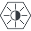 Thin, line, up, hexagon, horizontal, mirror, star, light, brightness, luminosity, intensity, brilliance, lighter, darker, dark, mode, Illumination, sun, shine, flash, ray, brightness-thin, brightness-thin-half, brightness-half icon