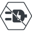 Thin, line, down, hexagon, prohibited, electricity, plug, charge, charger, electric, electrics, electrical, plug-alt icon