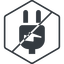 Thin, line, left, hexagon, prohibited, electricity, plug, charge, charger, electric, electrics, electrical, plug-alt icon