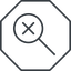 Thin, line, left, octagon, cross, search, magnifying, glass, research, magnifying-glass, keywords, keyword, glass-cross, no-result, magnifying-glass-cross-thin, magnifying-glass-cross icon