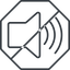 Thin, line, down, octagon, horizontal, mirror, prohibited, speaker, volume, mute, unmute, music, sound, loudspeaker, volume-3-thin icon