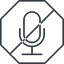 Thin, line, octagon, horizontal, mirror, prohibited, volume, mute, music, sound, radio, microphone, micro, sing, song, mic, record, microphone-thin icon