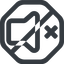 Line, down, wide, octagon, horizontal, mirror, prohibited, speaker, volume, mute, unmute, music, sound, loudspeaker, mute-wide icon