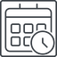 Thin, line, square, horizontal, mirror, date, schedule, event, timetable, calendar, clock, time, meeting, hour, minute, hours, minutes, deadline, calendar-clock, calendar-clock-thin icon