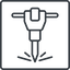 Thin, line, square, tool, construction, noise, jackhammer, demolition, concrete, pneumatic, mining, drill, mining-dril, jackhammer-alt-thin icon