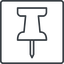 Thin, line, up, square, thumbtack, pin, unpin, thumbtack-thin icon
