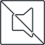Thin, line, square, prohibited, speaker, volume, mute, unmute, music, sound, loudspeaker, speaker-thin icon
