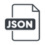 Thin, line, javascript, js, format, file, value, key, data, object, json, array, property, parse, api, file-json-thin icon